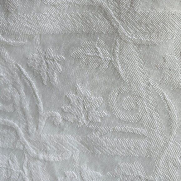 Vintage Handmade Tablecloth Textured Fabric Beige Rounded Oblong 89” x 68” - Picture 6 of 6